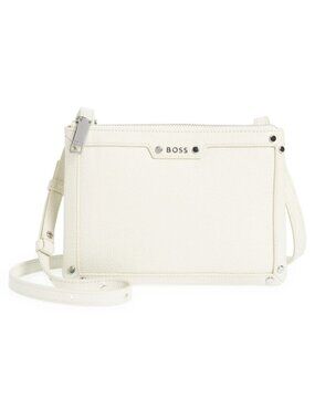 HUGO BOSS Women's Ivy D.Flat Crossbody Shoulder Bag in White Leather